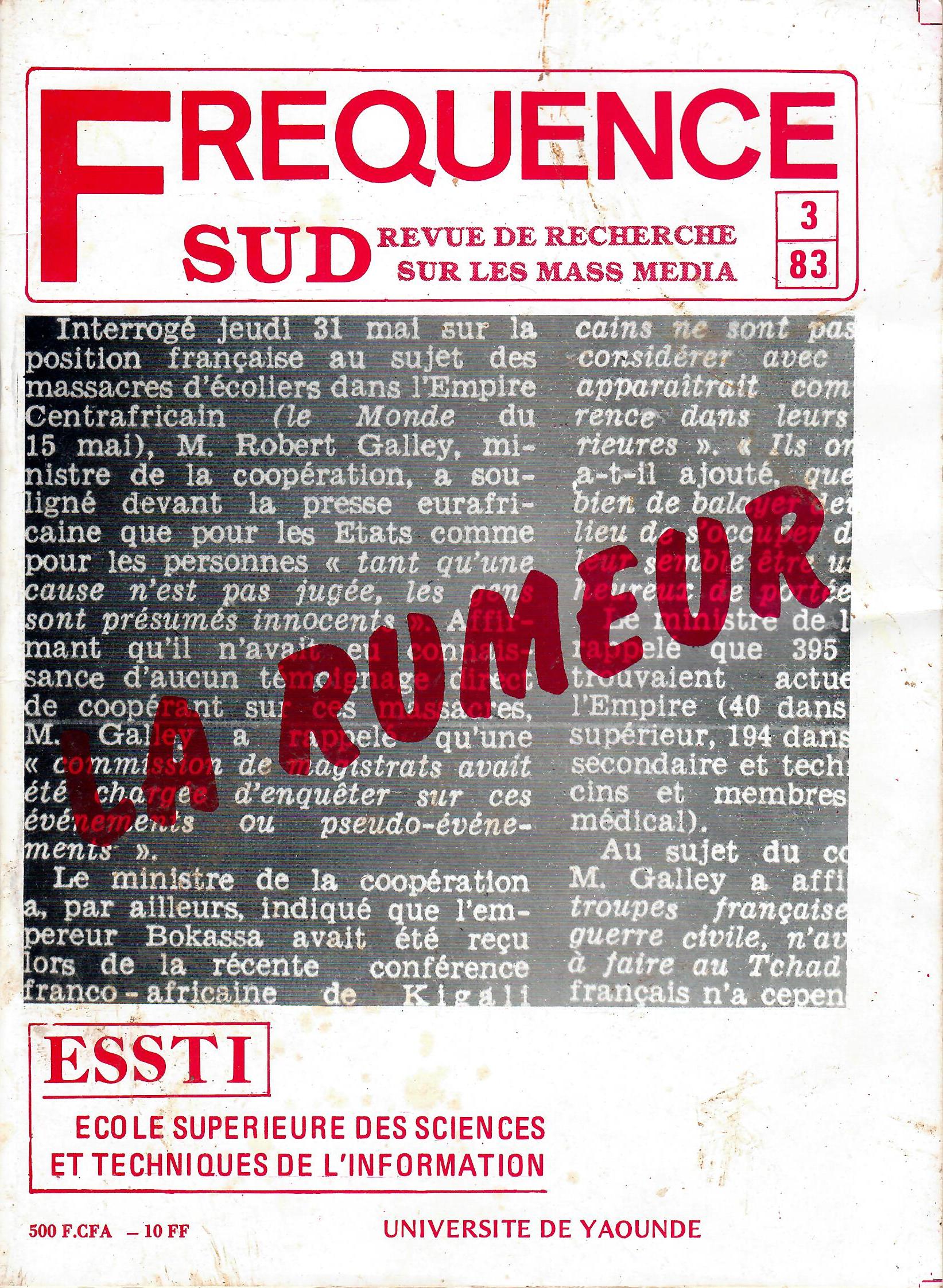 					Afficher No 3 (1983): FREQUENCE SUD (LA RUMEUR)
				