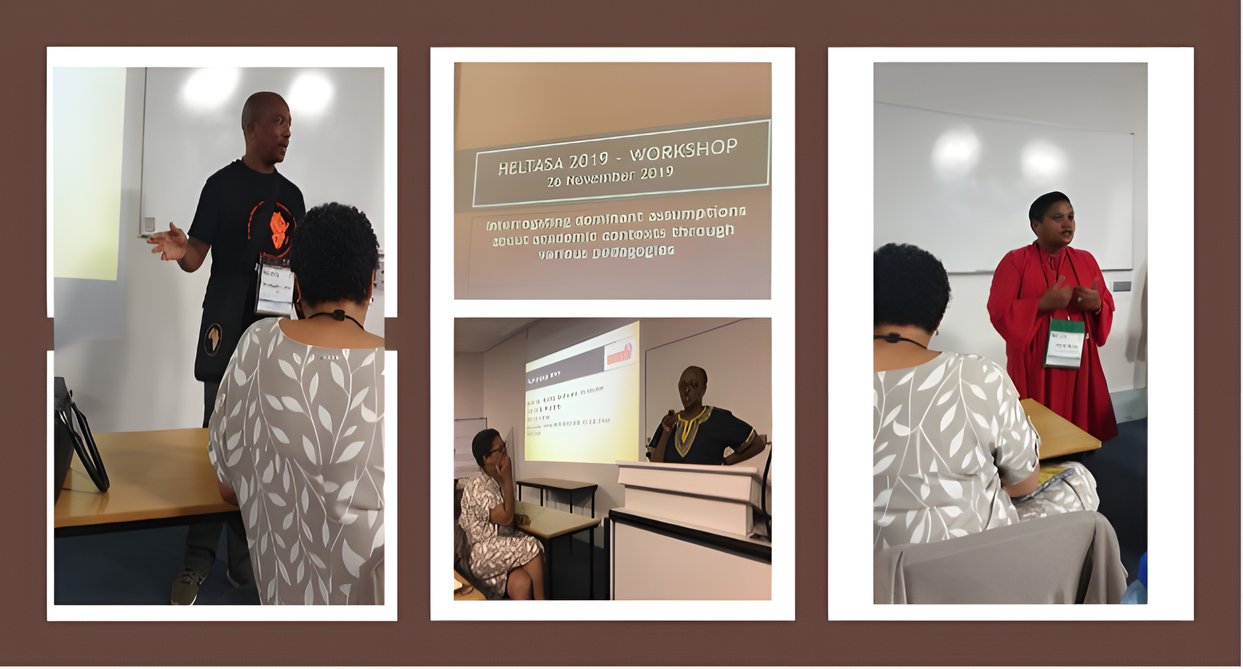 A scene from the HELTASA 2019 event, showing scholarly communication (SC) facilitating a pedagogical encounter. Participants are likely engaged in a workshop or discussion, with some possibly standing to lead a session while others are seated or listening.
