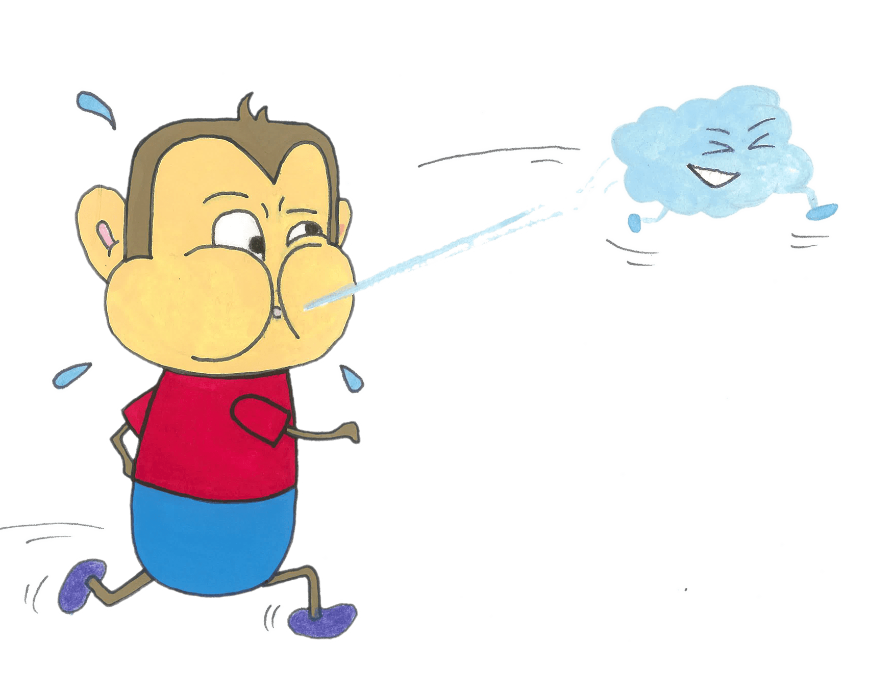 Illustration showing doctor chasing puff of air