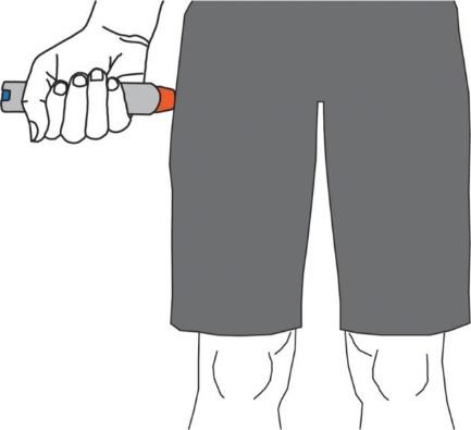 Figure 1: Autoinjector, Epi-Pen, placed on a thigh for epinephrine injection (Posner & CA, 2017).