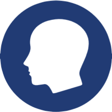 human head within a blue circle